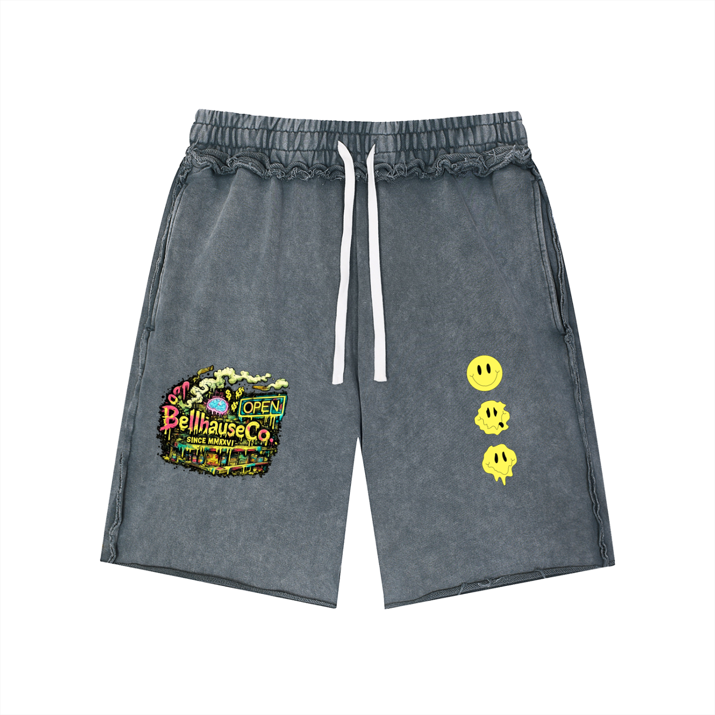 Convenient Chaos Mineral Wash Raw Edge Shorts