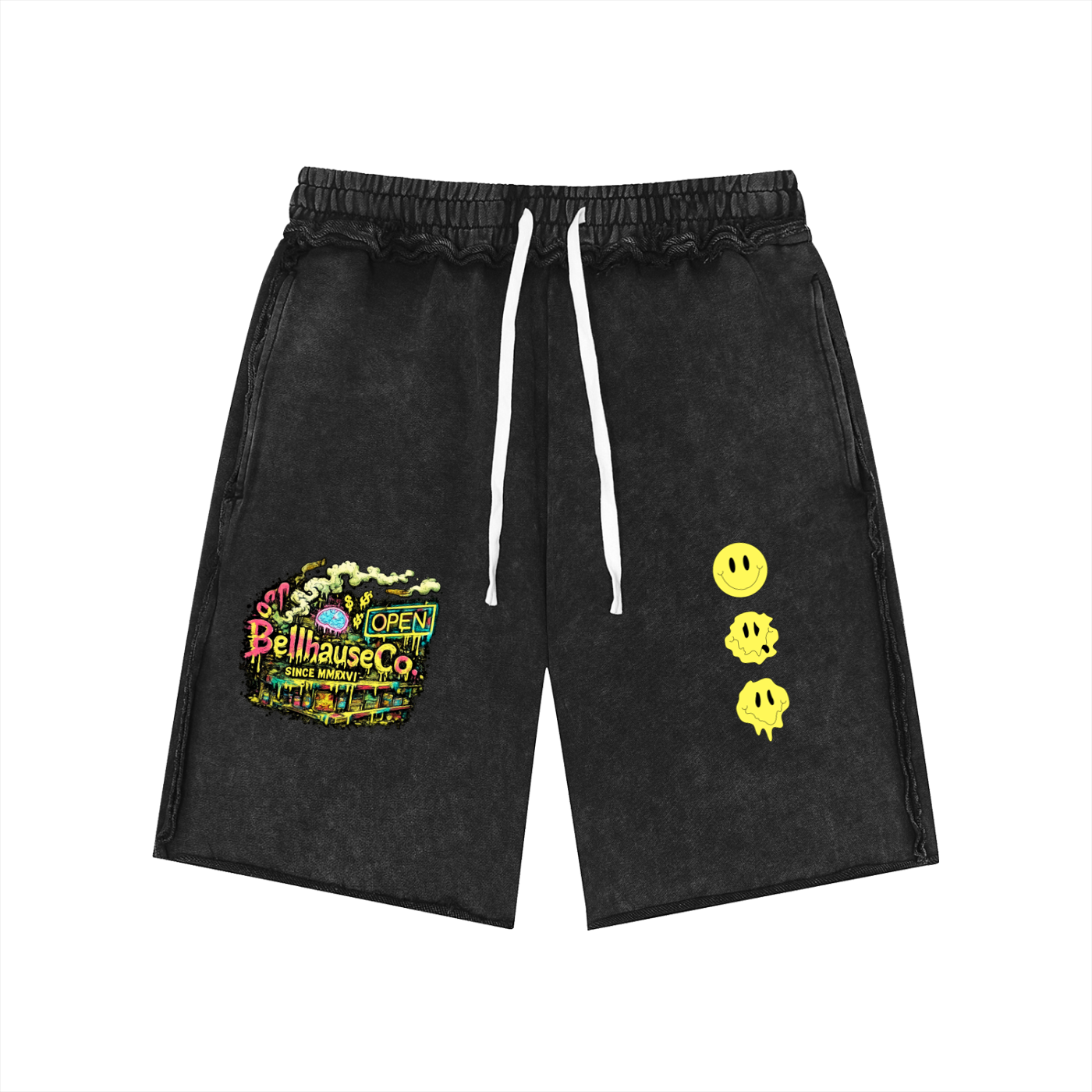 Convenient Chaos Mineral Wash Raw Edge Shorts